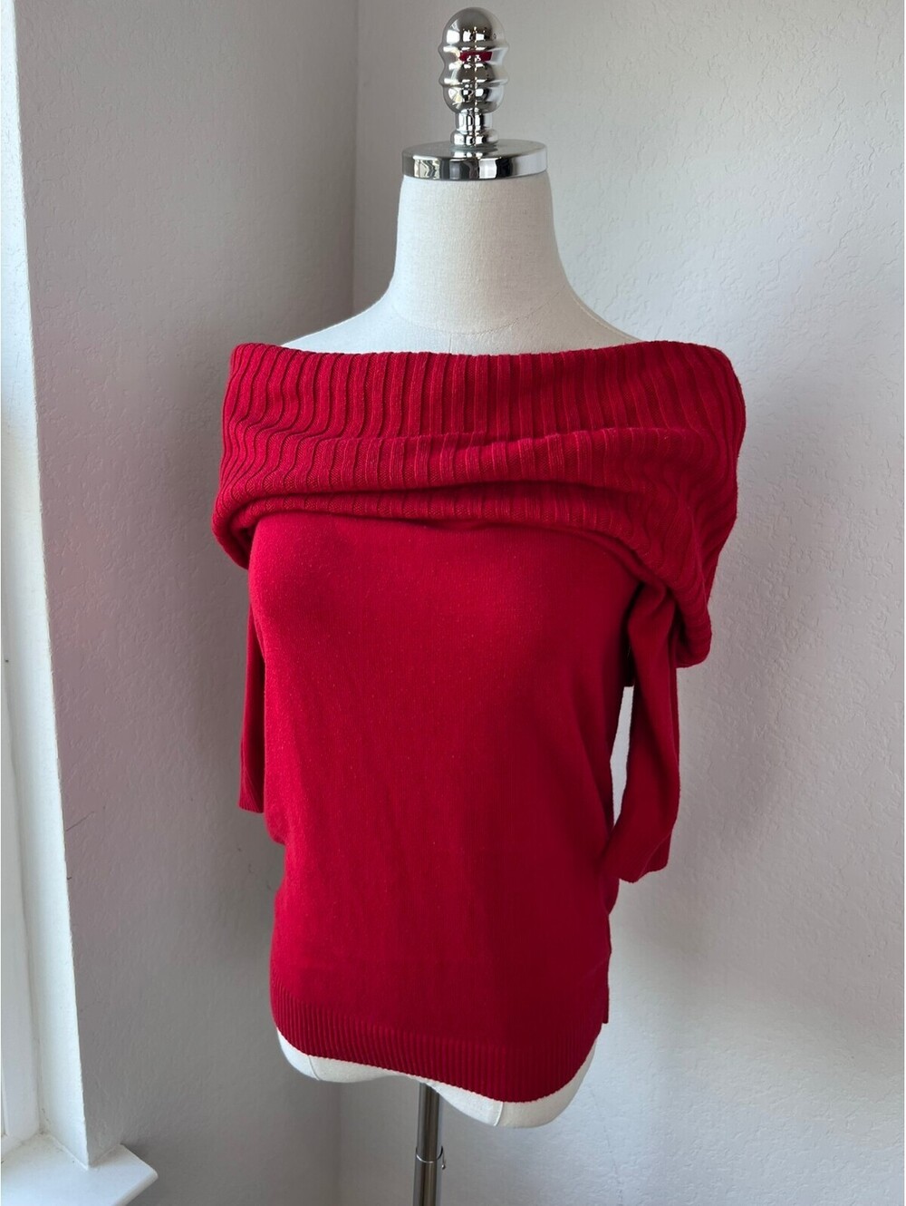 Express Red Wide Neck Sweater with Ribbed Detail size XS